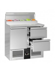 Premium Commercial Saladette Prep Counter 900mm – 1 Door, 2 Drawers – 5 x GN 1/6 Containers 240 Litres