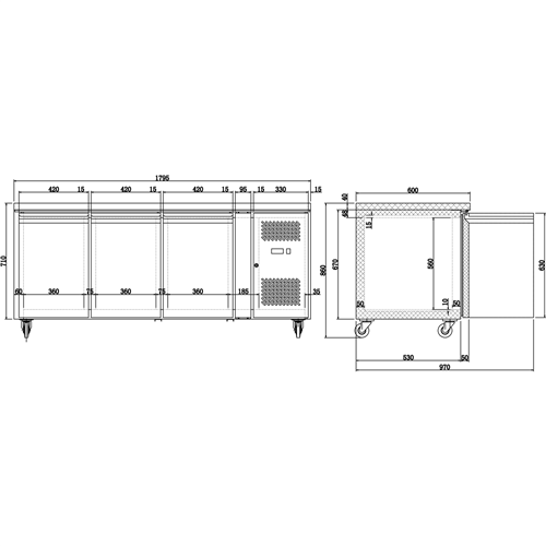 Commercial Freezer Counter Ventilated 3 Doors Depth 600mm | Stalwart DA-THSNACK3100BTEC