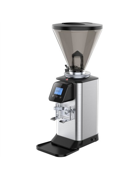 Commercial On-Demand Coffee Grinder with Digital Display, 1kg Hopper and 64mm Burrs Silver Finish | Stalwart DA-CCG104