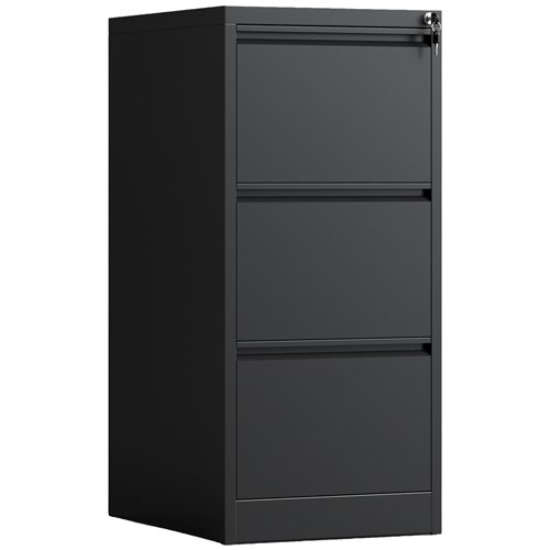 Professional 3 Drawer Filing Cabinet 460 x 600 x 1015mm Black | Stalwart DA-HDKF03BLACK