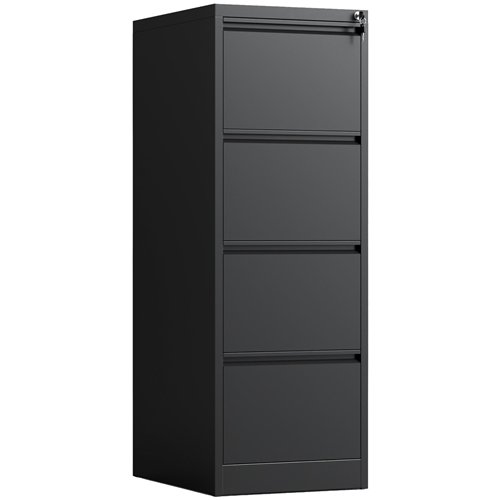 Professional 4 Drawer Filing Cabinet 460 x 600 x 1315mm Black | Stalwart DA-HDKF04BLACK
