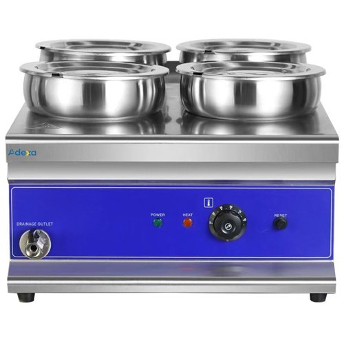 Commercial Countertop Wet Heat Bain Marie with 4 x 7L Round Pots and Lids 1500W 490 x 600 x 330mm | Stalwart DA-BM4TT