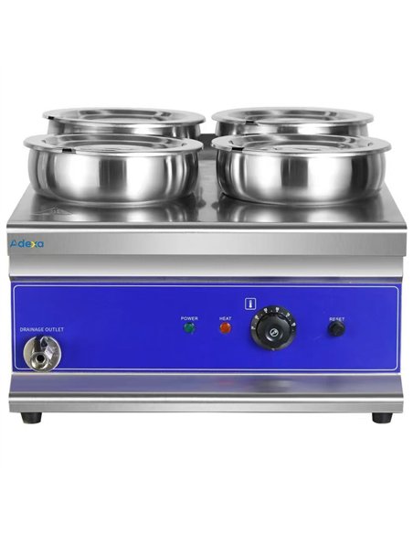 Commercial Countertop Wet Heat Bain Marie with 4 x 7L Round Pots and Lids 1500W 490 x 600 x 330mm | Stalwart DA-BM4TT