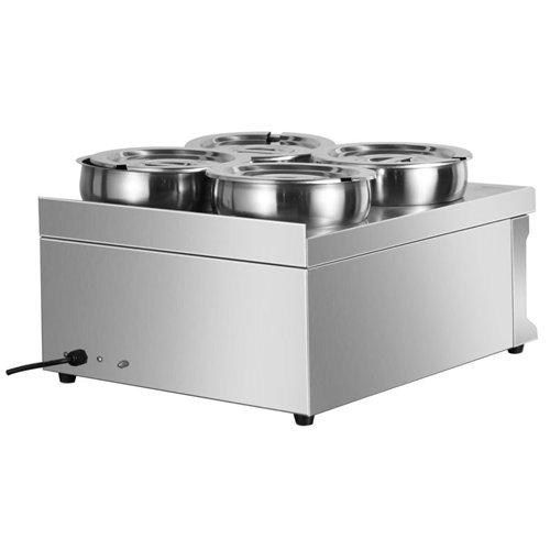 Commercial Countertop Wet Heat Bain Marie with 4 x 7L Round Pots and Lids 1500W 490 x 600 x 330mm | Stalwart DA-BM4TT