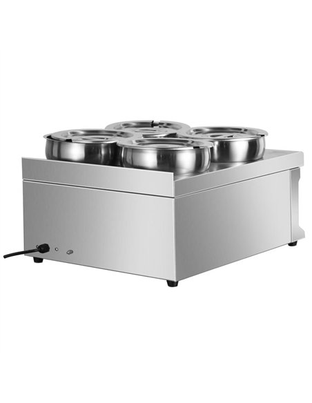 Commercial Countertop Wet Heat Bain Marie with 4 x 7L Round Pots and Lids 1500W 490 x 600 x 330mm | Stalwart DA-BM4TT