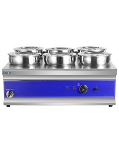 Commercial Countertop Wet Heat Bain Marie with 6 x 7L Round Pots and Lids 2000W 740 x 600 x 330mm | Stalwart DA-BM6TT