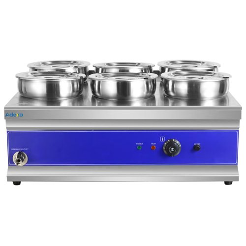 Commercial Countertop Wet Heat Bain Marie with 6 x 7L Round Pots and Lids 2000W 740 x 600 x 330mm | Stalwart DA-BM6TT