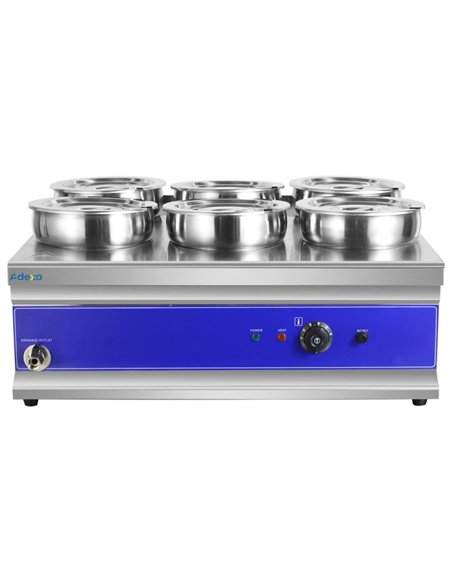 Commercial Countertop Wet Heat Bain Marie with 6 x 7L Round Pots and Lids 2000W 740 x 600 x 330mm | Stalwart DA-BM6TT