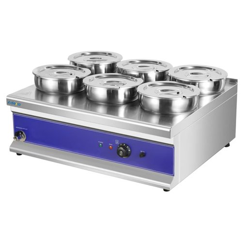 Commercial Countertop Wet Heat Bain Marie with 6 x 7L Round Pots and Lids 2000W 740 x 600 x 330mm | Stalwart DA-BM6TT