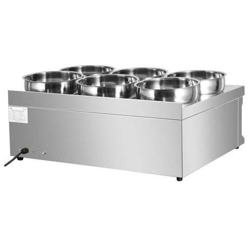 Commercial Countertop Wet Heat Bain Marie with 6 x 7L Round Pots and Lids 2000W 740 x 600 x 330mm | Stalwart DA-BM6TT