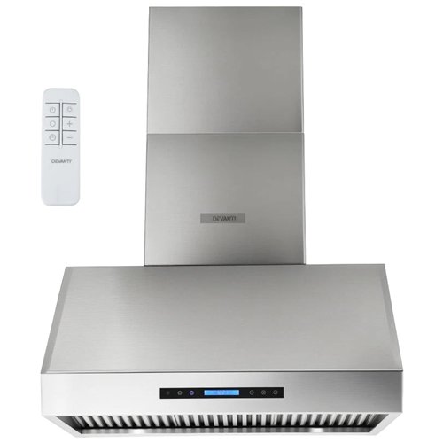 Commercial Wall Mounted Stainless Steel Extraction Hood with Touch Control, Remote and LED Lighting 914 x 610mm | Stalwart DA-D3