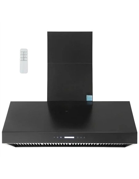Commercial Wall Mounted Black Extraction Hood with Touch Control, Remote and LED Lighting 1219 x 686mm | Stalwart DA-D48GF327