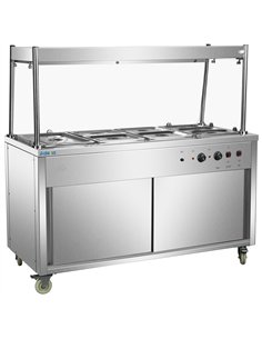 Commercial Mobile Bain Marie Food Service Counter with Hot Cupboard and Heated Gantry | Stalwart DA-HXHYH4WS