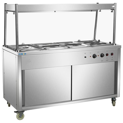 Commercial Mobile Bain Marie Food Service Counter with Hot Cupboard and Heated Gantry | Stalwart DA-HXHYH4WS