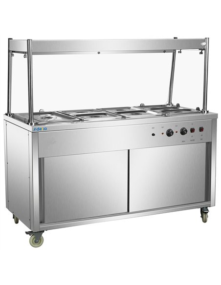 Commercial Mobile Bain Marie Food Service Counter with Hot Cupboard and Heated Gantry | Stalwart DA-HXHYH4WS