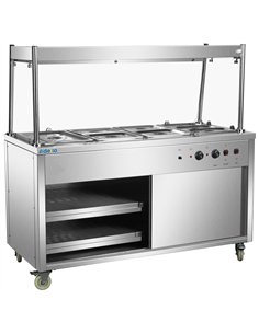 Commercial Mobile Bain Marie Food Service Counter with Hot Cupboard and Heated Gantry | Stalwart DA-HXHYH4WS 2