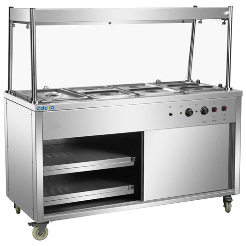 Commercial Mobile Bain Marie Food Service Counter with Hot Cupboard and Heated Gantry | Stalwart DA-HXHYH4WS