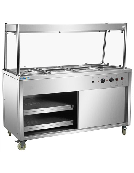 Commercial Mobile Bain Marie Food Service Counter with Hot Cupboard and Heated Gantry | Stalwart DA-HXHYH4WS