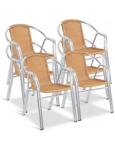 Aluminium & Natural Wicker Outdoor Bistro Chairs – Pack of 4 | Weather-Resistant Commercial Café Seating – Model U422