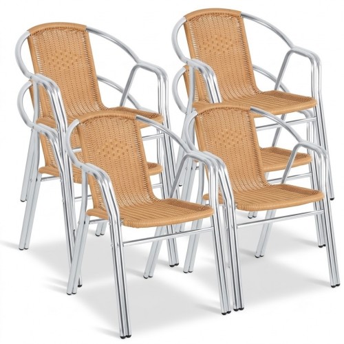 Aluminium & Natural Wicker Outdoor Bistro Chairs – Pack of 4 | Weather-Resistant Commercial Café Seating – Model U422