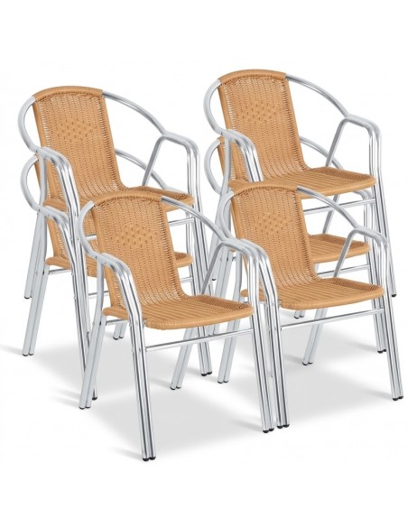 Aluminium & Natural Wicker Outdoor Bistro Chairs – Pack of 4 | Weather-Resistant Commercial Café Seating – Model U422