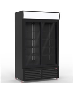 Commercial Bottle Cooler Upright 900 litres Double Glass Sliding Door with LED Canopy in Black | Stalwart DA-KXG900S