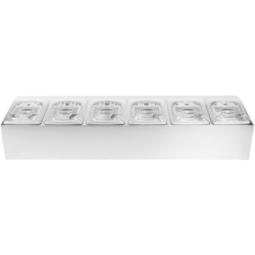 Commercial Condiment Holder including 6xGN1/6-100mm pans &amp fliptop lids | Stalwart DA- CHD06APCFL