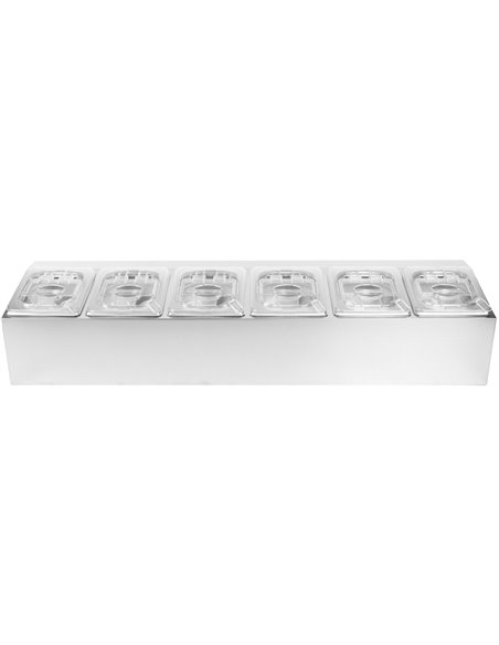 Commercial Condiment Holder including 6xGN1/6-100mm pans &amp fliptop lids | Stalwart DA- CHD06APCFL