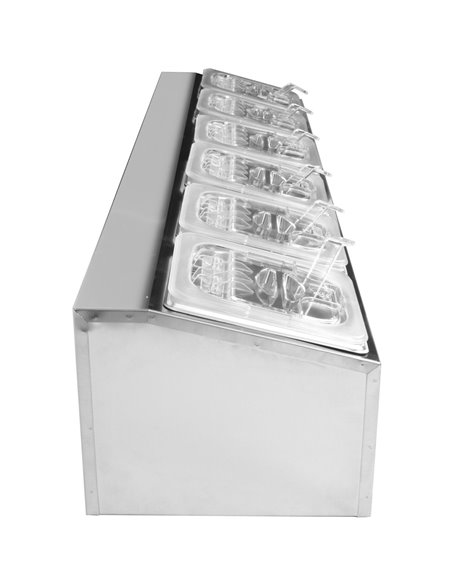 Commercial Condiment Holder including 6xGN1/6-100mm pans &amp fliptop lids | Stalwart DA- CHD06APCFL
