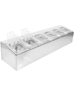 Commercial Condiment Holder including 6xGN1/6-100mm pans &amp fliptop lids | Stalwart DA- CHD06APCFL