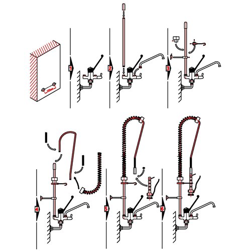 Commercial Wall-Mounted Pre-Rinse Spray Unit with Add-On Faucet &amp 6&quot Centres Chrome | Stalwart DA-BXF214