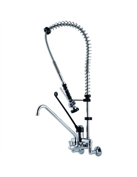 Commercial Wall-Mounted Pre-Rinse Spray Unit with Add-On Faucet &amp 6&quot Centres Chrome | Stalwart DA-BXF214