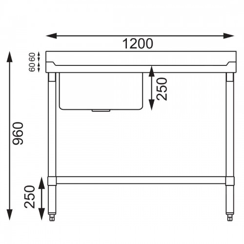 Vogue Stainless Steel Sink Left Hand Bowl 1200x 600mm