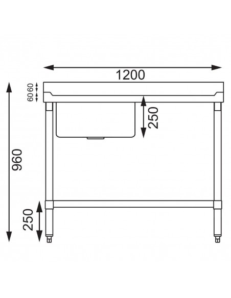 Vogue Stainless Steel Sink Left Hand Bowl 1200x 600mm