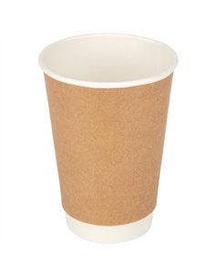 500pcs Compostable Coffee Cups Double wall 16oz/473ml Kraft | Stalwart DA- DW16K