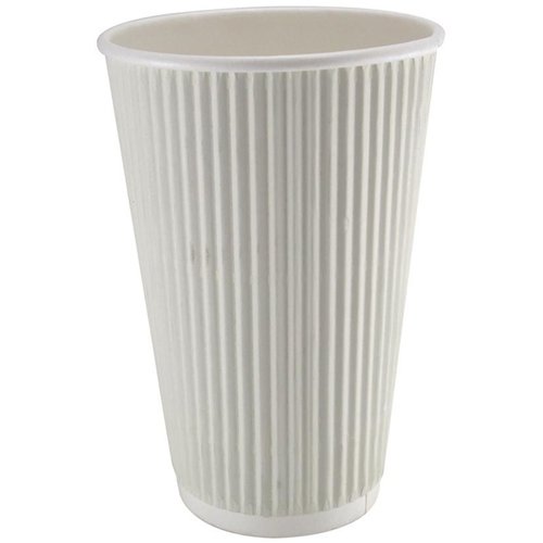 500pcs Compostable Coffee Cups Ripple wall 16oz/473ml White | Stalwart DA- RW16W
