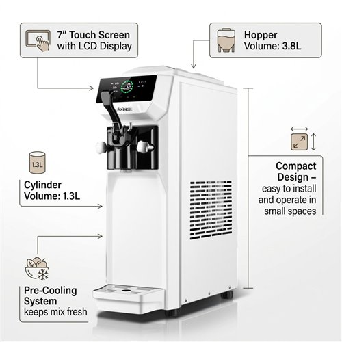 Commercial Standing Soft Serve Ice Cream Machine 13–16L/H 210x610x706mm | Stalwart DA- SKFAT1116WHITE