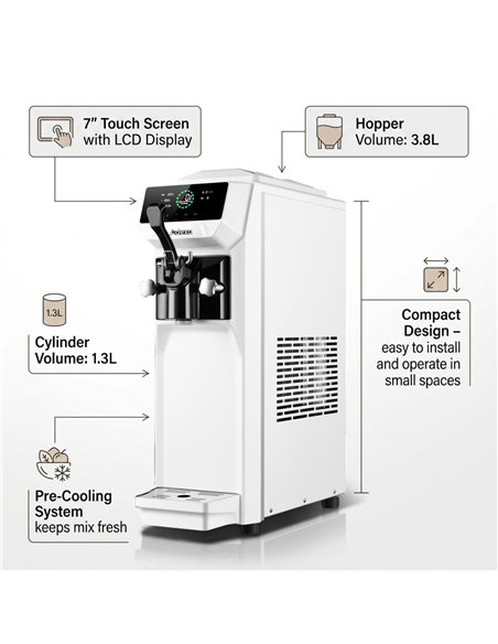 Commercial Standing Soft Serve Ice Cream Machine 13–16L/H 210x610x706mm | Stalwart DA- SKFAT1116WHITE