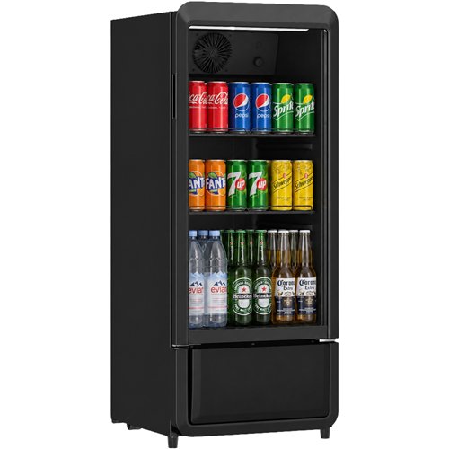 Commercial 200L Upright Glass Door Bottle Cooler Black 540 x 560 x 1325mm | Stalwart DA- SC200BLACK