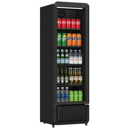 Commercial 388L Upright Single Glass Door Bottle Cooler Black 595 x 592 x 1878mm | Stalwart DA- SC360BLACK