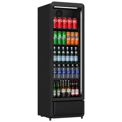 Commercial 377L Upright Single Glass Door Bottle Cooler Black 595 x 618 x 1876mm | Stalwart DA- SC380BLACK