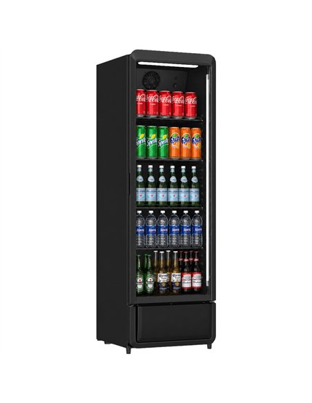 Commercial 377L Upright Single Glass Door Bottle Cooler Black 595 x 618 x 1876mm | Stalwart DA- SC380BLACK
