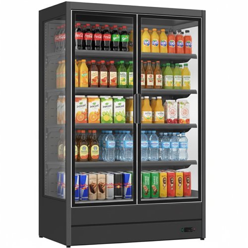 1196L Double Glass Door Upright Display Fridge – 1330 × 720 × 2030 mm Black| Stalwart DA- LKL204