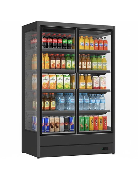 1196L Double Glass Door Upright Display Fridge – 1330 × 720 × 2030 mm Black| Stalwart DA- LKL204