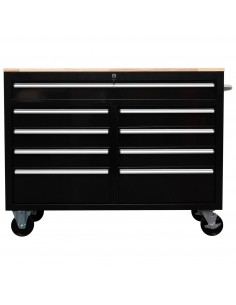 Professional 46 Inch Black Steel Rolling Tool Chest with 9 Drawers and Rubberwood Top 1170 x 462 x 913mm | Stalwart DA- 461909DB