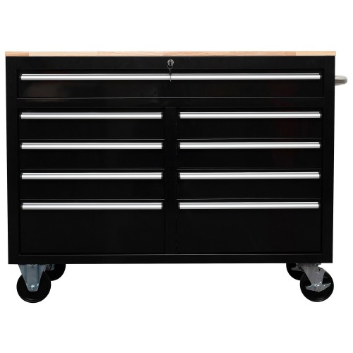 Professional 46 Inch Black Steel Rolling Tool Chest with 9 Drawers and Rubberwood Top 1170 x 462 x 913mm | Stalwart DA- 461909DB