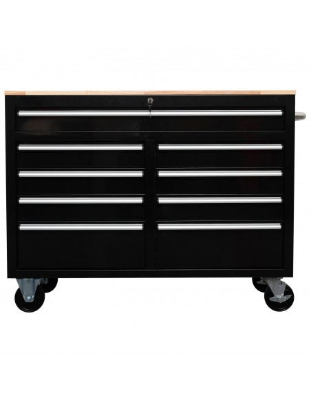 Professional 46 Inch Black Steel Rolling Tool Chest with 9 Drawers and Rubberwood Top 1170 x 462 x 913mm | Stalwart DA- 461909DB