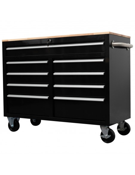 Professional 46 Inch Black Steel Rolling Tool Chest with 9 Drawers and Rubberwood Top 1170 x 462 x 913mm | Stalwart DA- 461909DB