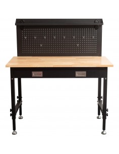 Professional Adjustable Workbench with Rubberwood Top, Drawer and Pegboard 1220 x 610 x 1470mm | Stalwart DA- WBT4824PB1D