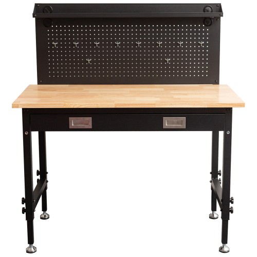 Professional Adjustable Workbench with Rubberwood Top, Drawer and Pegboard 1220 x 610 x 1470mm | Stalwart DA- WBT4824PB1D